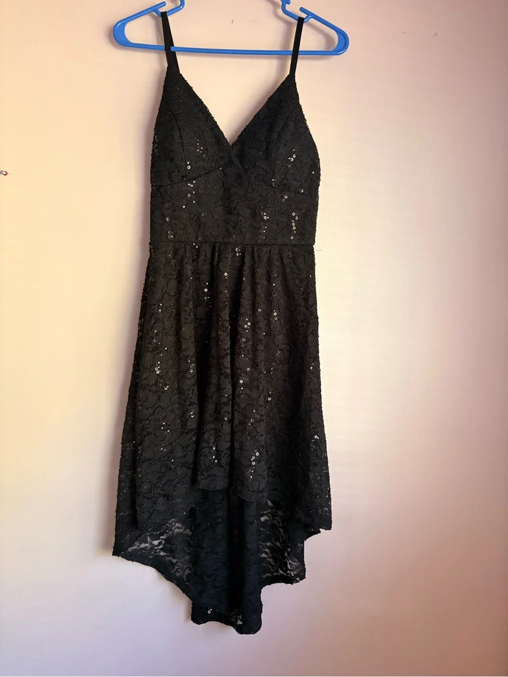 ❤️As U Wish NWT Black Lace Sequin High-Low Spaghetti Strap Dress